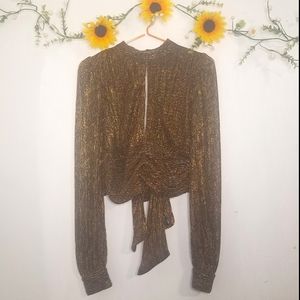 The Sang metallic ribbed & crop blouse long sleeve